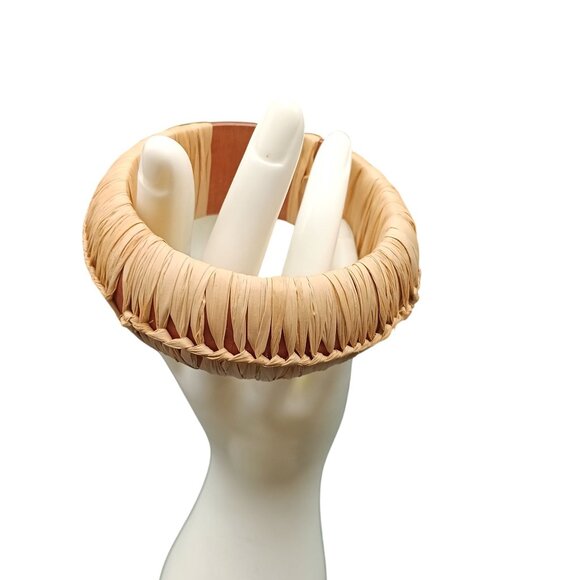 Vintage Handwoven Rattan & Lightweight Wood Bangle Bracelet Chic Boho - Picture 3 of 5